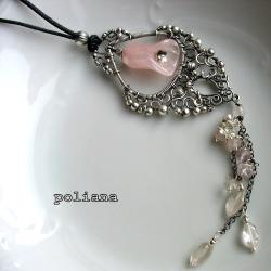 wire-wrapping,ozdobny,organiczny,różowy,ornament - Wisiory - Biżuteria