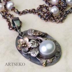 Secesyjny srebrny naszyjnik z perłą - Naszyjniki - Biżuteria