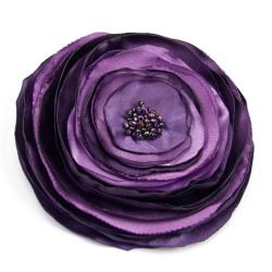 broszka,fioletowa,satyna,kwiat,materiałowa - Broszki - Biżuteria