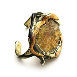 bransoleta,złota,brązowa,amonit,unikat - Bransoletki - Biżuteria