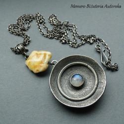 srebro,kamień księżycowy,bursztyn,wisior - Wisiory - Biżuteria