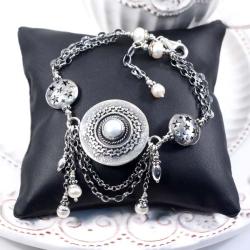 bransoletka srebrna z perłami - Bransoletki - Biżuteria