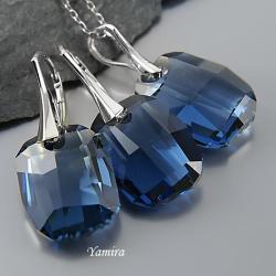 swarovski,denim blue,granatowy,niebieski,klasyczny - Komplety - Biżuteria