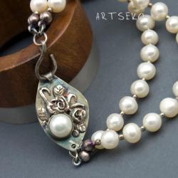 bransoletka z perłami srebrna,art clay - Bransoletki - Biżuteria