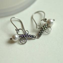 kolczyki,wire-wrapping,z perłami - Kolczyki - Biżuteria