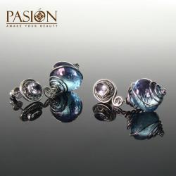 Srebrne kolczyki z niebieskim Kwarcem i Ametystem - Kolczyki - Biżuteria