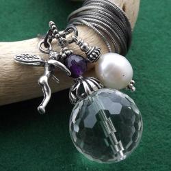 wisiorek,srebro,kryształ,ametyst,perła - Wisiory - Biżuteria