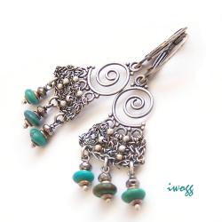 srebrne,koronkowe z turkusem i spinelem - Kolczyki - Biżuteria