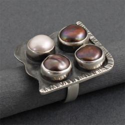 srebrny pierścień z perłami - Pierścionki - Biżuteria