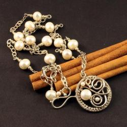 Gustowny naszyjnik z pereł,wire-wrapping - Naszyjniki - Biżuteria