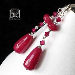 jadeit rubinowy i kryształki swarovski - Kolczyki - Biżuteria