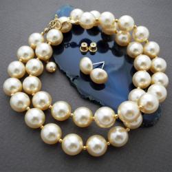 srebro pozłacane,perły Swarovski,wkrętki - Komplety - Biżuteria