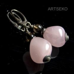 Srebrne kolczyki z kwarcem różowym i dymnym - Kolczyki - Biżuteria