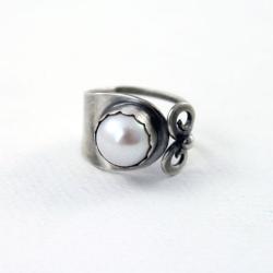 perła,komfort,obrączka,oryginalny,srebro,oksyda - Pierścionki - Biżuteria