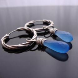 niebieskie,chalcedon,delikatne - Kolczyki - Biżuteria