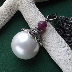 romantyczny wisior,z perłą seashell,rubin - Wisiory - Biżuteria