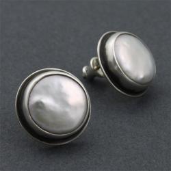 srebrna kolczyki na sztyfcie z perłami - Kolczyki - Biżuteria