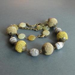 kulki szydełkowe,korale z jadeitu,beadcrocheting, - Naszyjniki - Biżuteria