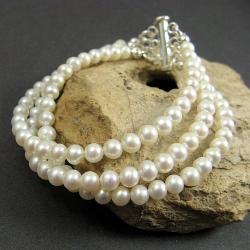 perły,trzyrzędowa,perłowa, - Bransoletki - Biżuteria