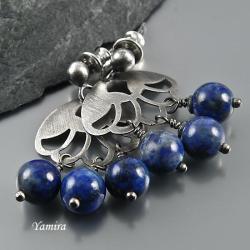 lapis lazuli,granatowe,srebro,małe,lekkie,drobne - Kolczyki - Biżuteria