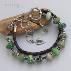 Ramaj,zielona bransoletka z rzemieniem - Bransoletki - Biżuteria