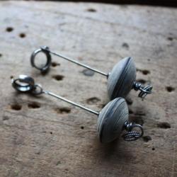 kolczyki muszla szara młotkowane srebro unikat - Kolczyki - Biżuteria
