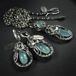 ekskluzywny,elegancki,błękitny,wire-wrapping - Komplety - Biżuteria