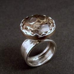 srebro ze złotem,pierścionek,kwarc dymny - Pierścionki - Biżuteria