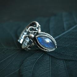 srebrny pierścień z labradorytem - Pierścionki - Biżuteria