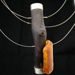 naszyjnik z drewnem i bursztynem,linki stalowe - Naszyjniki - Biżuteria