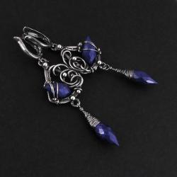 lapis lazuli,wire-wrapping,srebro,chabrowe,klipsy - Kolczyki - Biżuteria