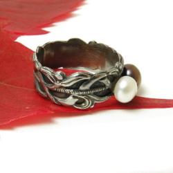 pierścionek,perła,srebro,obrączka - Pierścionki - Biżuteria