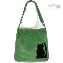 kocia torba,zielona,green bag,sztruksowa - Na ramię - Torebki