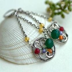 kolczyki,wire-wrapping,z onyksem zielonym - Kolczyki - Biżuteria