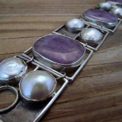 bransoleta z ametystami i perłami - Bransoletki - Biżuteria