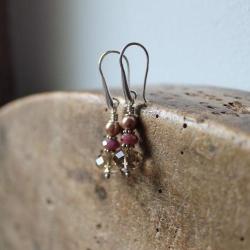 kolczyki srebro rubin perła swarovski - Kolczyki - Biżuteria