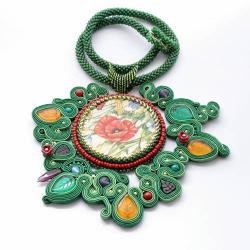 haft koralikowy,bead crochet,polne kwiaty - Naszyjniki - Biżuteria