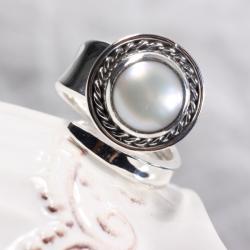 antyczny regulowany pierścionek z perłą,srebro - Pierścionki - Biżuteria