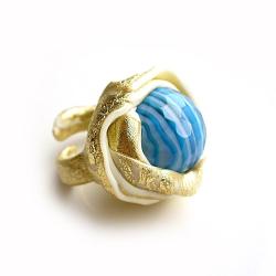 pierścień,okazały,duży,złoty,niebieski - Pierścionki - Biżuteria