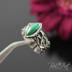 malachit,wyjątkowy,zdobiona obrączka,zielony - Pierścionki - Biżuteria