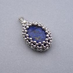 wisior,komplet,lapis lazuli,koronkowy,pleciony - Wisiory - Biżuteria