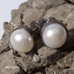 Srebrne wkrętki z perłami - Kolczyki - Biżuteria