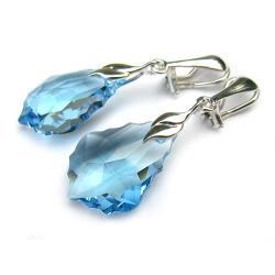 srebrne klipsy błękitne Swarovskie Aquamarine - Klipsy - Biżuteria