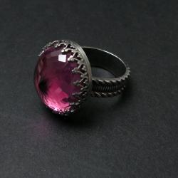 pierścionek,różowy,romantyczny,srebro,oksydowany - Pierścionki - Biżuteria