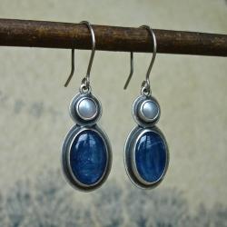 niebieskie kolczyki,kyanit,perełka - Kolczyki - Biżuteria