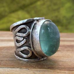 srebrny pierścionek z zielonym fluorytem - Pierścionki - Biżuteria