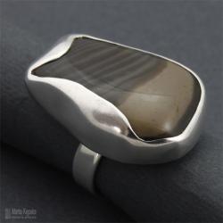 srebrny pierścionek z krzemieniem pasiastym - Pierścionki - Biżuteria