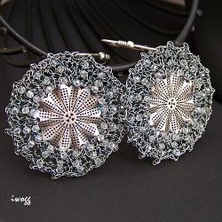 misterny,okrągły,pleciony z kryształkami - Kolczyki - Biżuteria