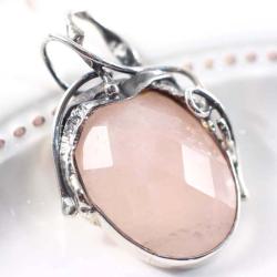 Srebrny wisior z kwarcem różowym - Wisiory - Biżuteria