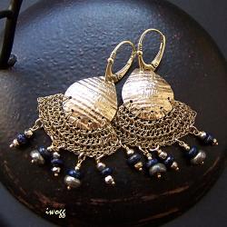 złocony,oryginalny,piryt,lapis lazuli - Kolczyki - Biżuteria